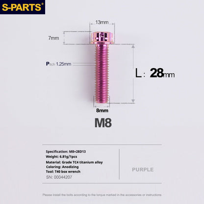 SPARTS A3 Series Purple Titanium Screws M8 L10–120mm for Motorcycle Bicycle Car