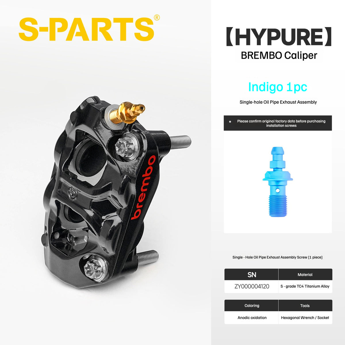 SPARTS Titanium Bolt Kit Compatible with BREMBO HYPURE Caliper - Indigo