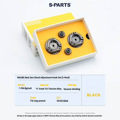 S-PARTS Next-Gen Titanium Suspension Adjuster Knobs for Öhlins Shocks (3-Piece / 6-Piece Kit)