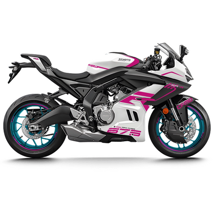 CFMOTO 675SR Violet Graphic Decal Kit Motorcycle Body & Rim Stickers — White Motorcycle