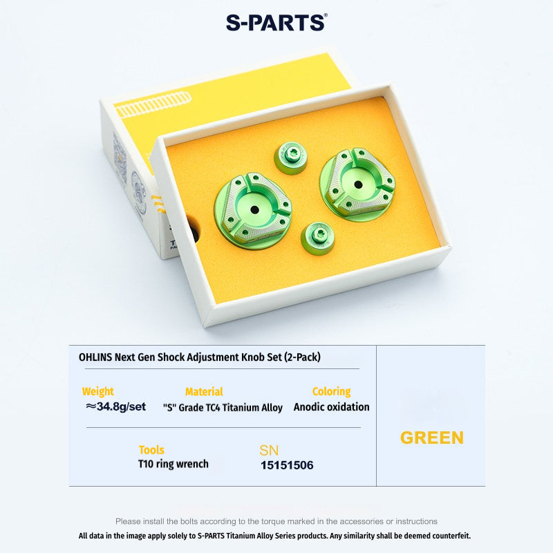 S-PARTS Next-Gen Titanium Suspension Adjuster Knobs for Öhlins Shocks (3-Piece / 6-Piece Kit)