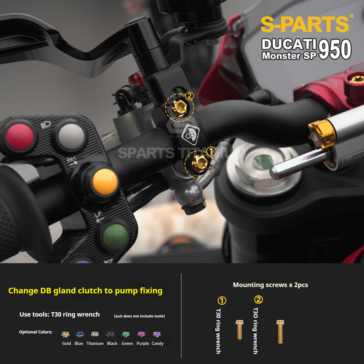 SPARTS Titanium Bolt Kit for Ducati New Monster SP 950 – CNC Titanium Upgrade Kit