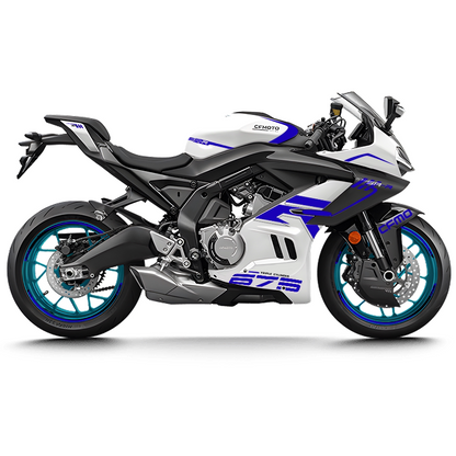 CFMOTO 675SR Violet Graphic Decal Kit Motorcycle Body & Rim Stickers — White Motorcycle