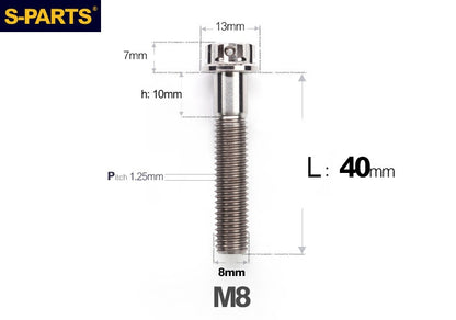 SPARTS M8 A3 Titanium Bolts TC4 Standard Head Fasteners