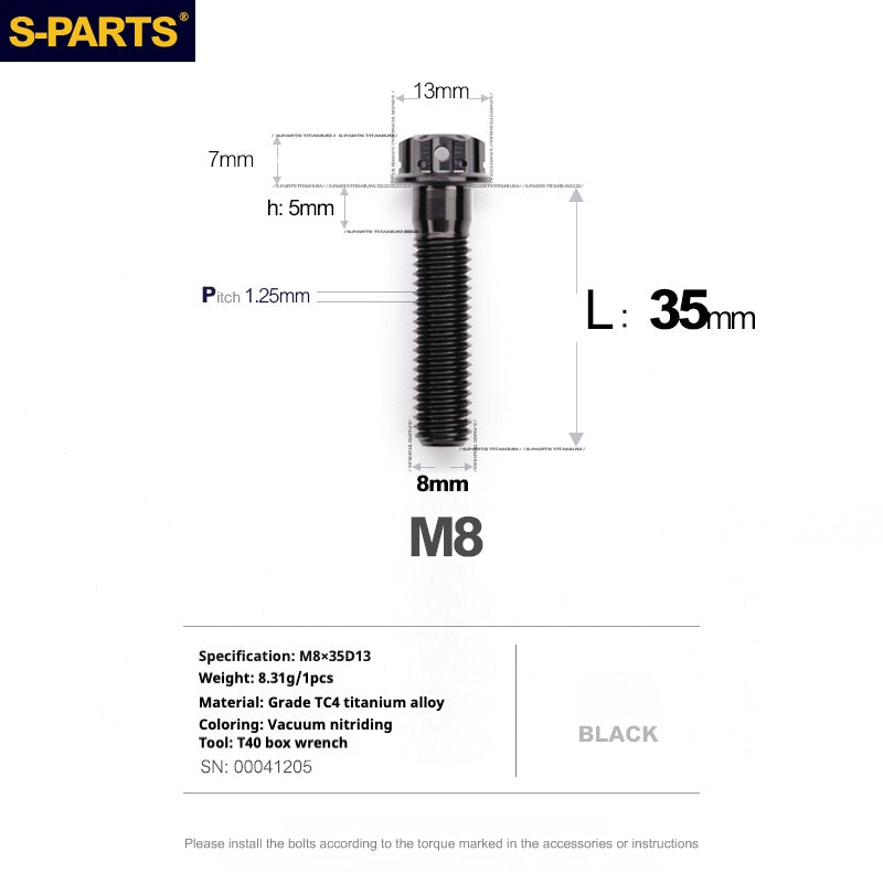S-PARTS A3 Series M8 Black Titanium Bolts | Motorcycle and Auto Lightweight Modification Obsidian Black L10-120mm