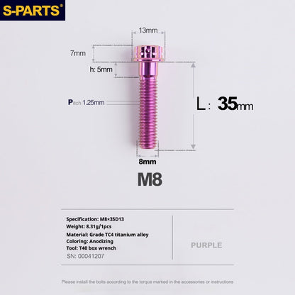 SPARTS A3 Series Purple Titanium Screws M8 L10–120mm for Motorcycle Bicycle Car