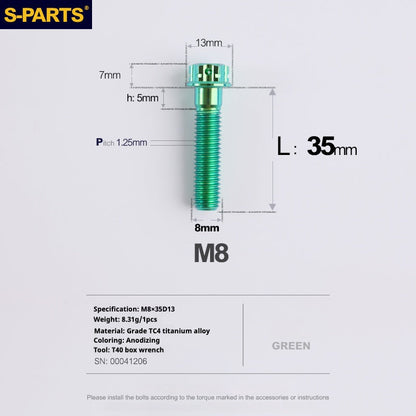 SPARTS A3 Series Green Titanium Screws M8 L10–120mm for Motorcycle Bicycle Car