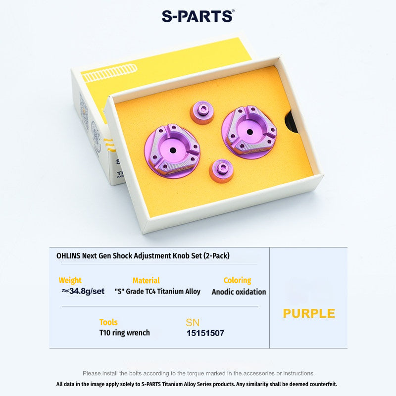 S-PARTS Next-Gen Titanium Suspension Adjuster Knobs for Öhlins Shocks (3-Piece / 6-Piece Kit)