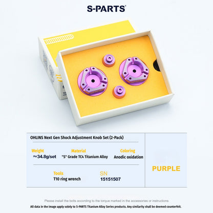 S-PARTS Next-Gen Titanium Suspension Adjuster Knobs for Öhlins Shocks (3-Piece / 6-Piece Kit)