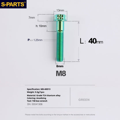 SPARTS A3 Series Green Titanium Screws M8 L10–120mm for Motorcycle Bicycle Car