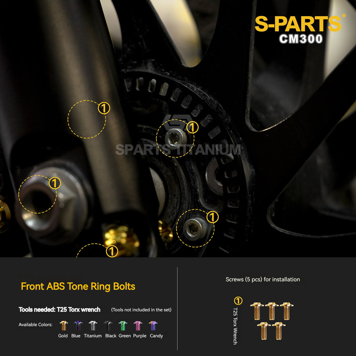 SPARTS Titanium Front Brake Caliper, Rotor & ABS Bolt Kit for Honda CM300 / Rebel 300 (13 Pcs)
