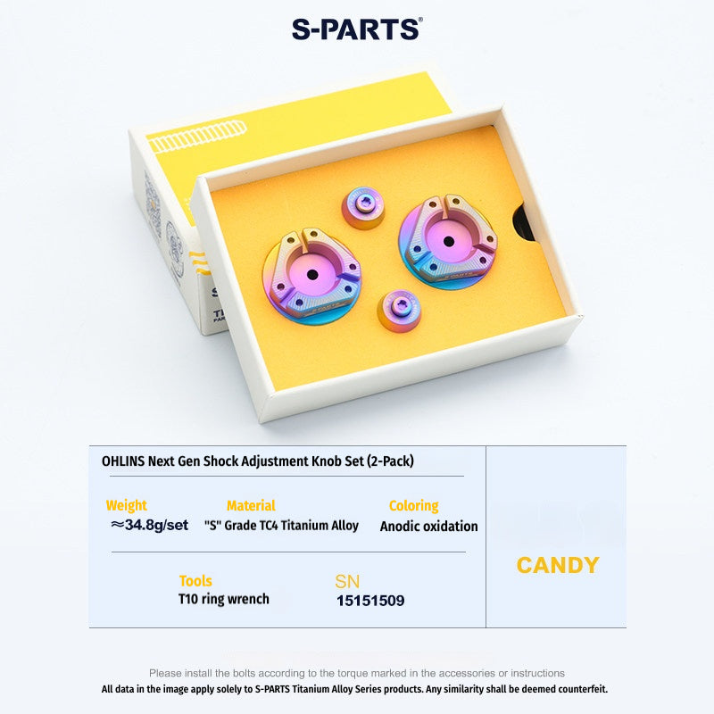 S-PARTS Next-Gen Titanium Suspension Adjuster Knobs for Öhlins Shocks (3-Piece / 6-Piece Kit)