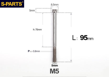 SPARTS M5×6-95mm Standard Head Screw Titanium Bolt for Motorcycle Modification