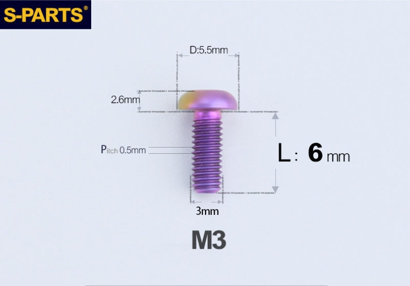 S-PARTS M3 A2 Truss Head Titanium Bolts for Bicycle Brakes & Components (L6-L15)