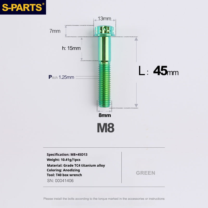 SPARTS A3 Series Green Titanium Screws M8 L10–120mm for Motorcycle Bicycle Car