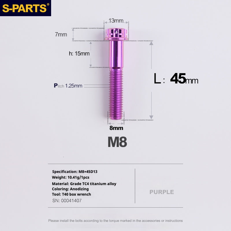 SPARTS A3 Series Purple Titanium Screws M8 L10–120mm for Motorcycle Bicycle Car