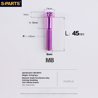 SPARTS A3 Series Purple Titanium Screws M8 L10–120mm for Motorcycle Bicycle Car