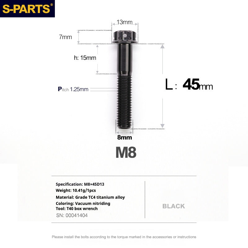 S-PARTS A3 Series M8 Black Titanium Bolts | Motorcycle and Auto Lightweight Modification Obsidian Black L10-120mm