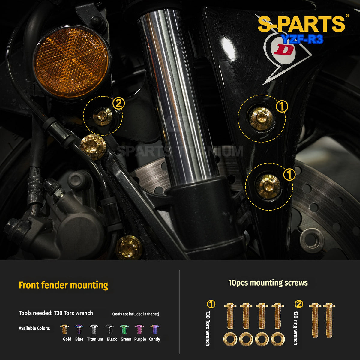 SPARTS Titanium Front End and Brake Fastener Kit for Yamaha YZF-R3