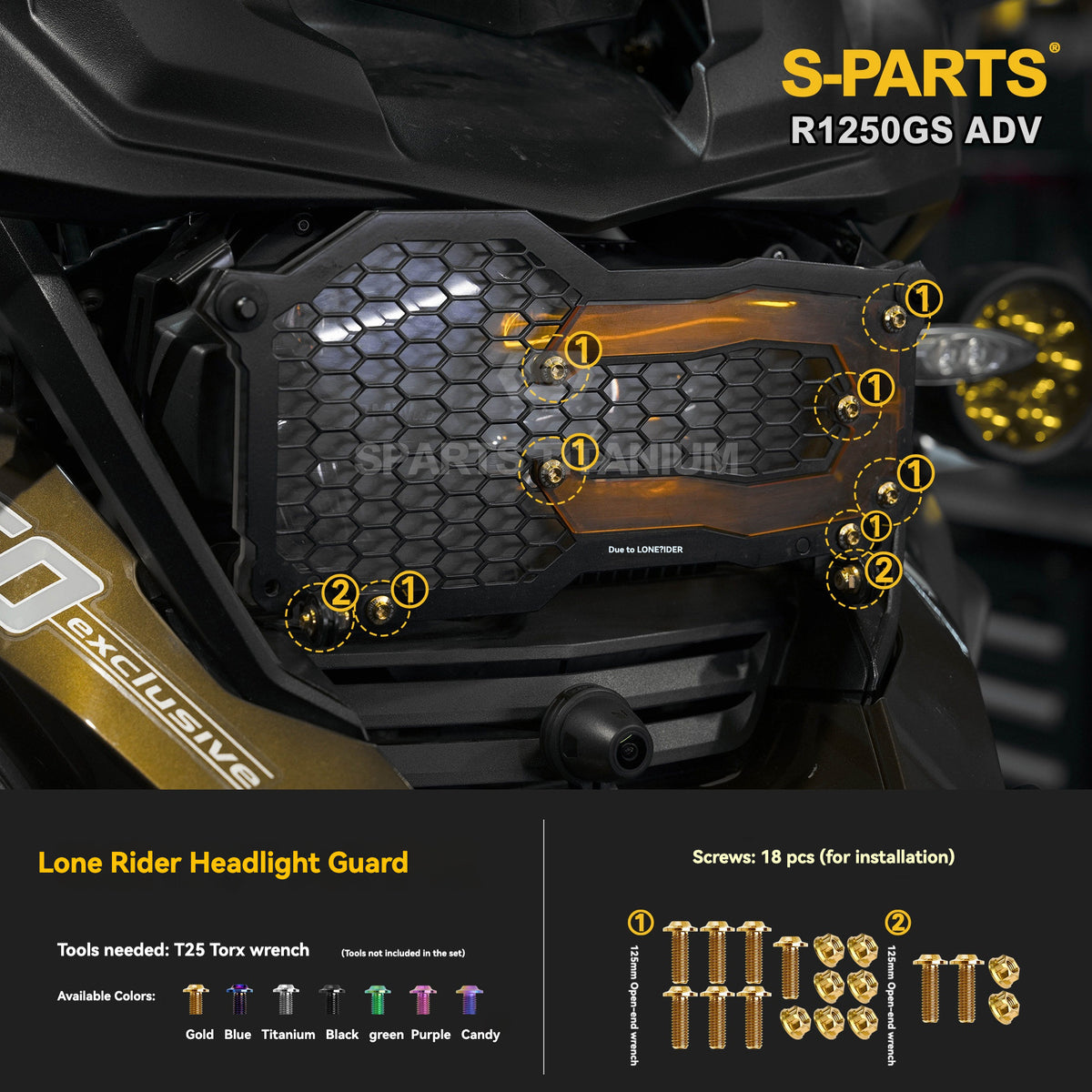 SPARTS Titanium Fairing, Spotlight & Accessory Bolt Kit for BMW R1250GS / ADV