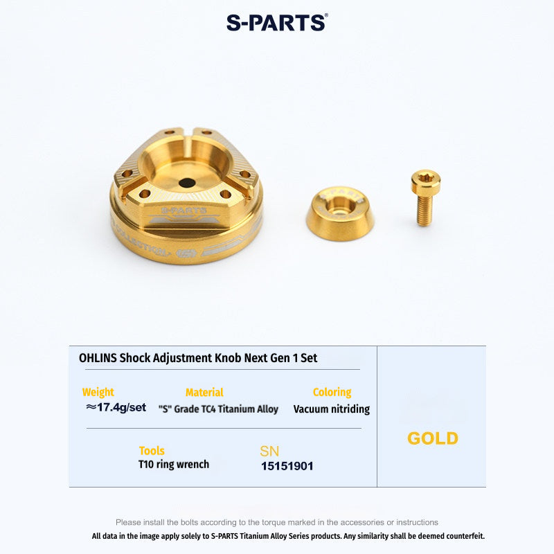 S-PARTS Next-Gen Titanium Suspension Adjuster Knobs for Öhlins Shocks (3-Piece / 6-Piece Kit)