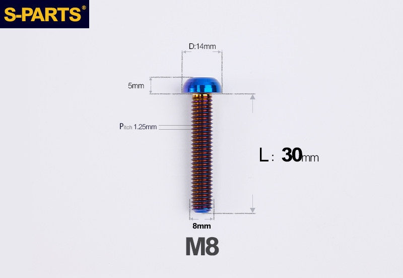 S-PARTS M8 A2 Series TC4 Titanium Bolts – Button Head Fasteners for Bicycle & E-Bike Upgrades