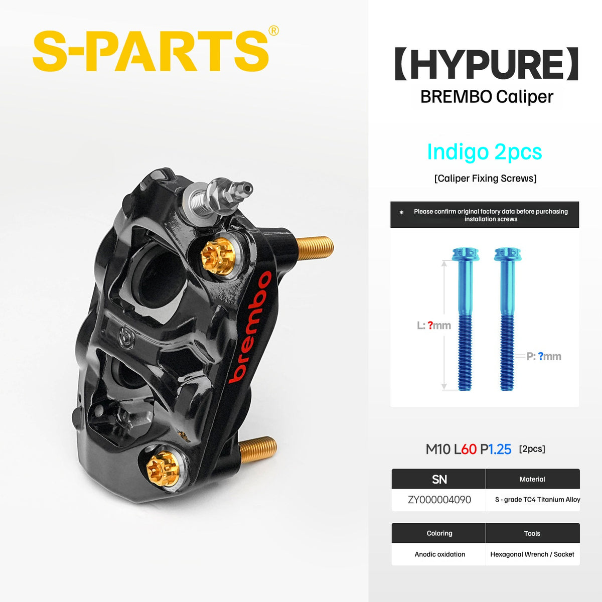 SPARTS Titanium Bolt Kit Compatible with BREMBO HYPURE Caliper - Indigo