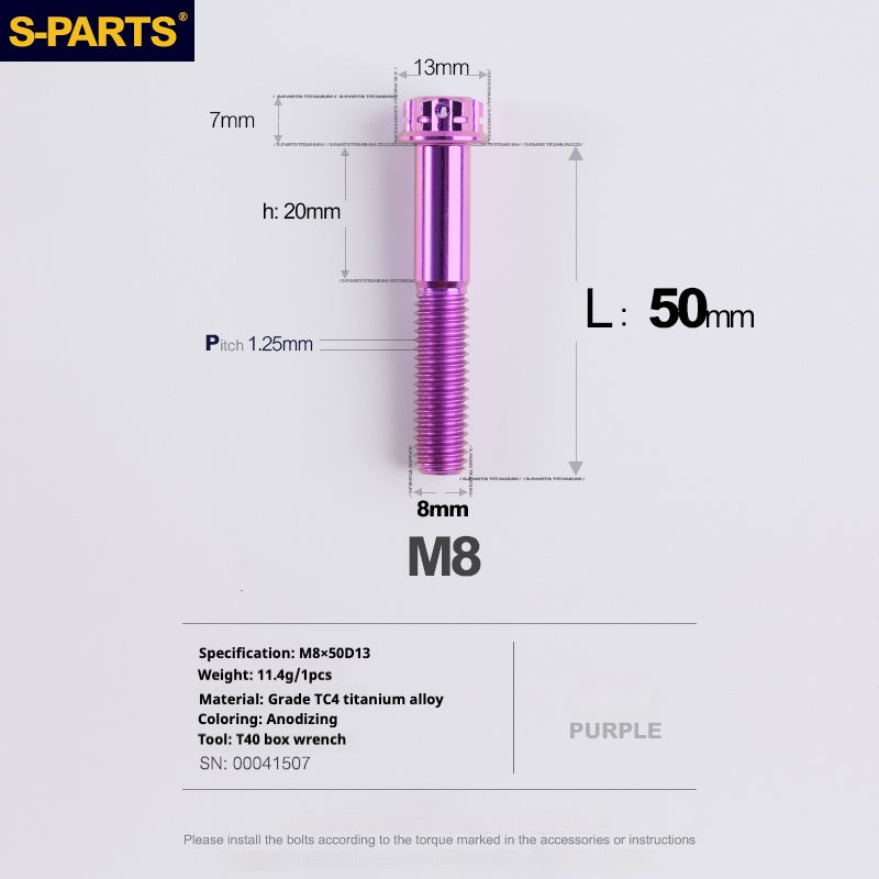 SPARTS A3 Series Purple Titanium Screws M8 L10–120mm for Motorcycle Bicycle Car