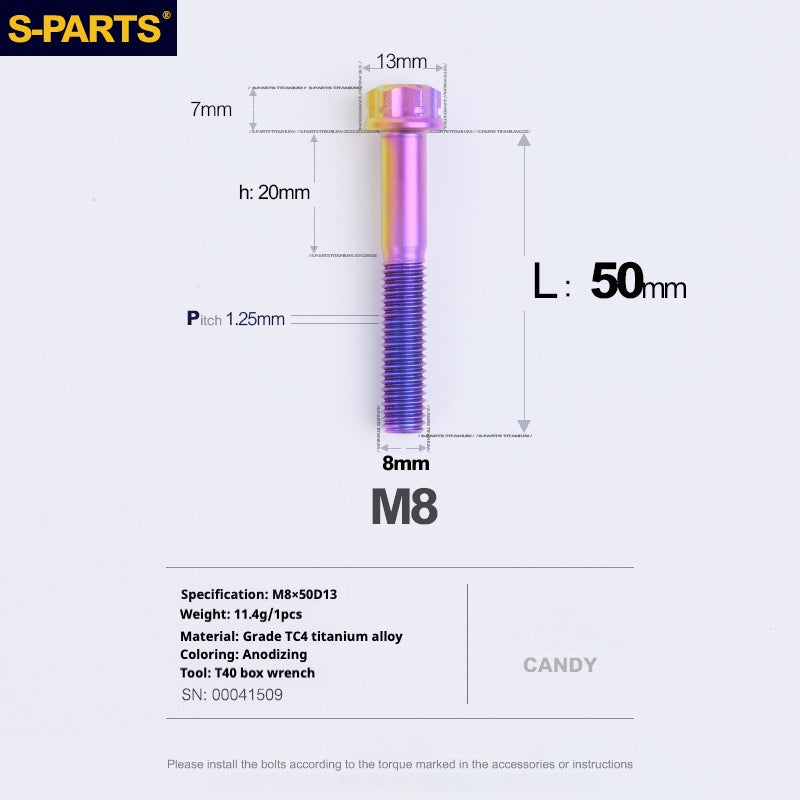 SPARTS A3 Series Candy Color Titanium Screws M8 L10–120mm for Motorcycle Bicycle Car Modification