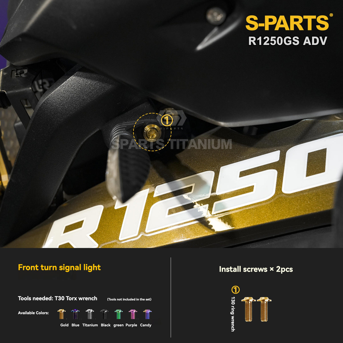 SPARTS Titanium Fairing, Spotlight & Accessory Bolt Kit for BMW R1250GS / ADV