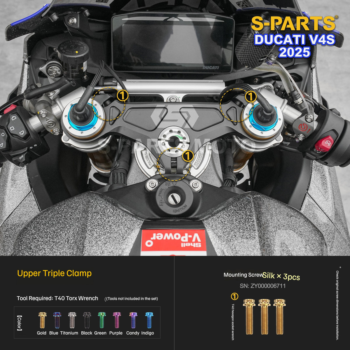 S-PARTS Titanium Front Fairing and Cockpit Fastener Kit for Ducati Panigale V4S 2025