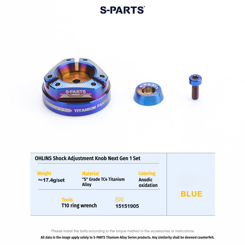 S-PARTS Next-Gen Titanium Suspension Adjuster Knobs for Öhlins Shocks (3-Piece / 6-Piece Kit)