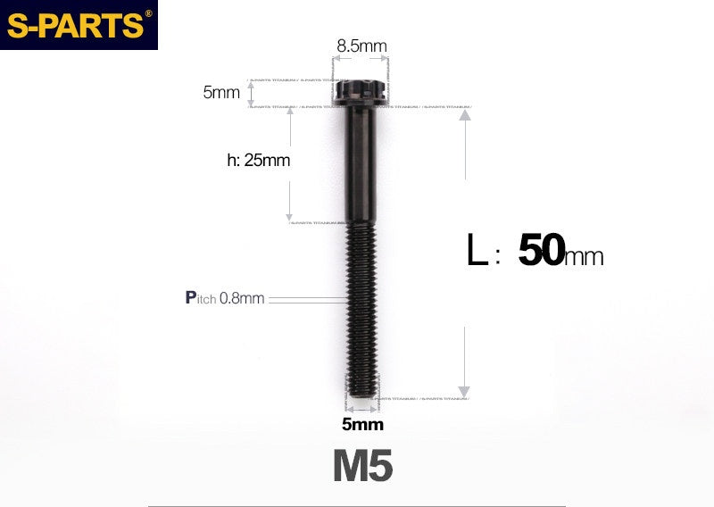 SPARTS M5×6-95mm Standard Head Screw Titanium Bolt for Motorcycle Modification