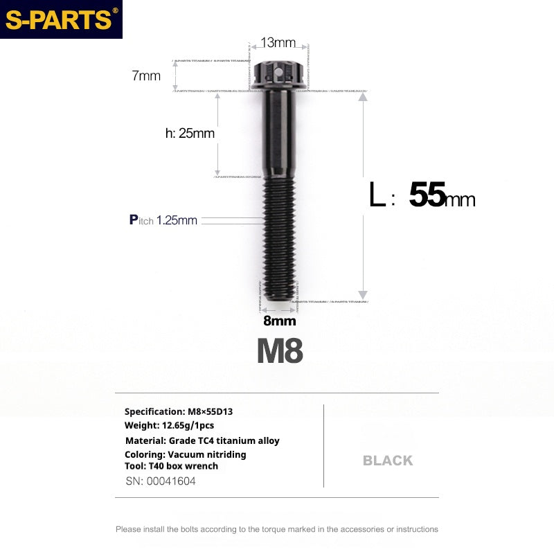 S-PARTS A3 Series M8 Black Titanium Bolts | Motorcycle and Auto Lightweight Modification Obsidian Black L10-120mm