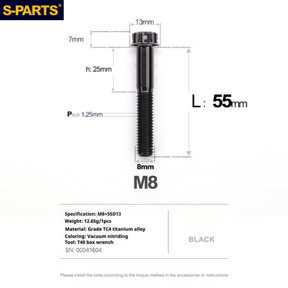 S-PARTS A3 Series M8 Black Titanium Bolts | Motorcycle and Auto Lightweight Modification Obsidian Black L10-120mm