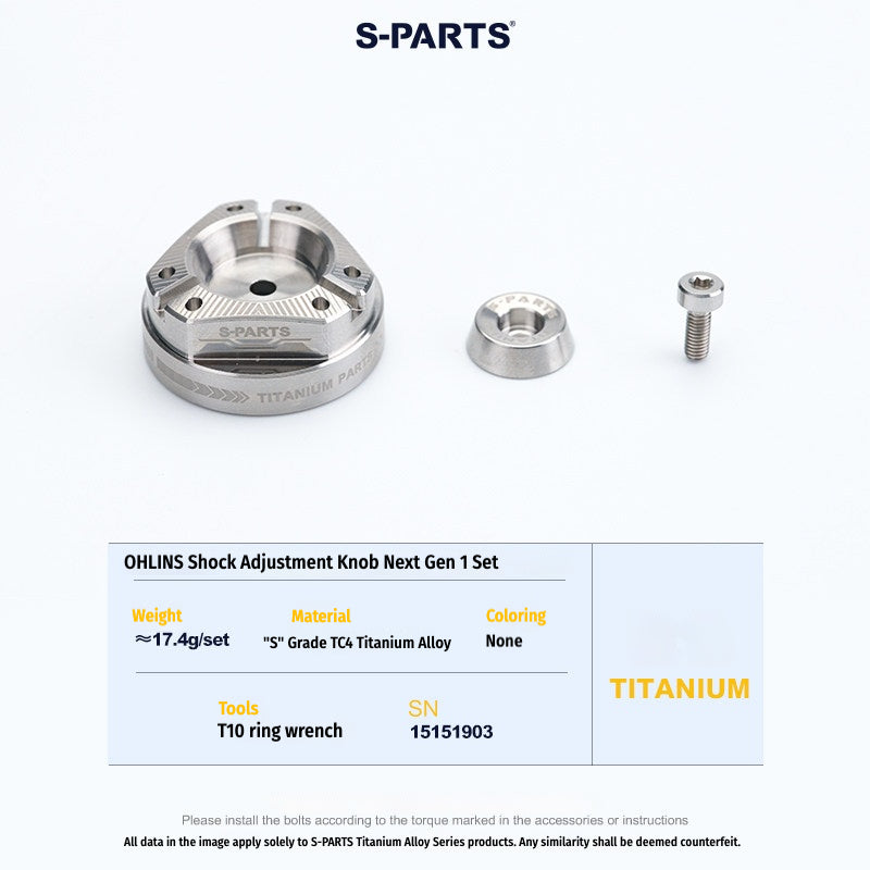 S-PARTS Next-Gen Titanium Suspension Adjuster Knobs for Öhlins Shocks (3-Piece / 6-Piece Kit)