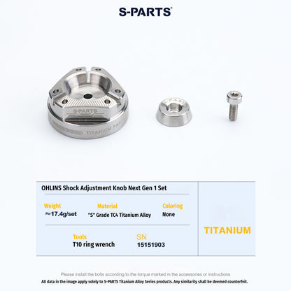 S-PARTS Next-Gen Titanium Suspension Adjuster Knobs for Öhlins Shocks (3-Piece / 6-Piece Kit)