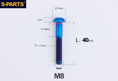 S-PARTS M8 A2 Series TC4 Titanium Bolts – Button Head Fasteners for Bicycle & E-Bike Upgrades