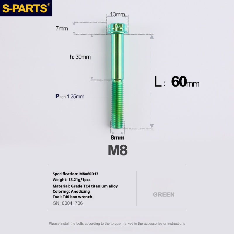 SPARTS A3 Series Green Titanium Screws M8 L10–120mm for Motorcycle Bicycle Car