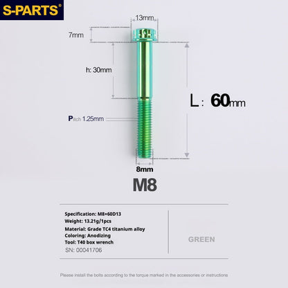 SPARTS A3 Series Green Titanium Screws M8 L10–120mm for Motorcycle Bicycle Car