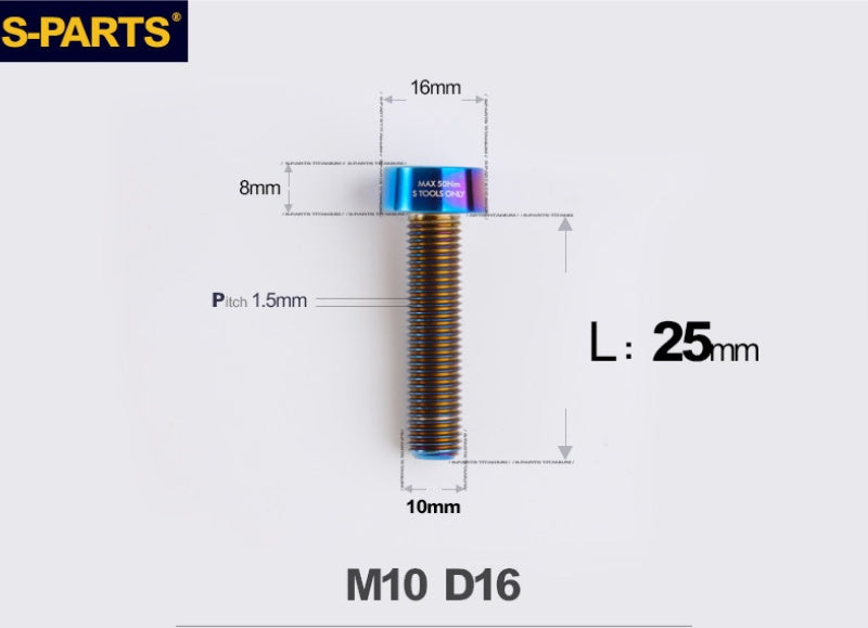 SPARTS Titanium Anti-Theft Fasteners M10×L20-80 D16 P1.5 – Brake Caliper Locking Screw for Motorcycle