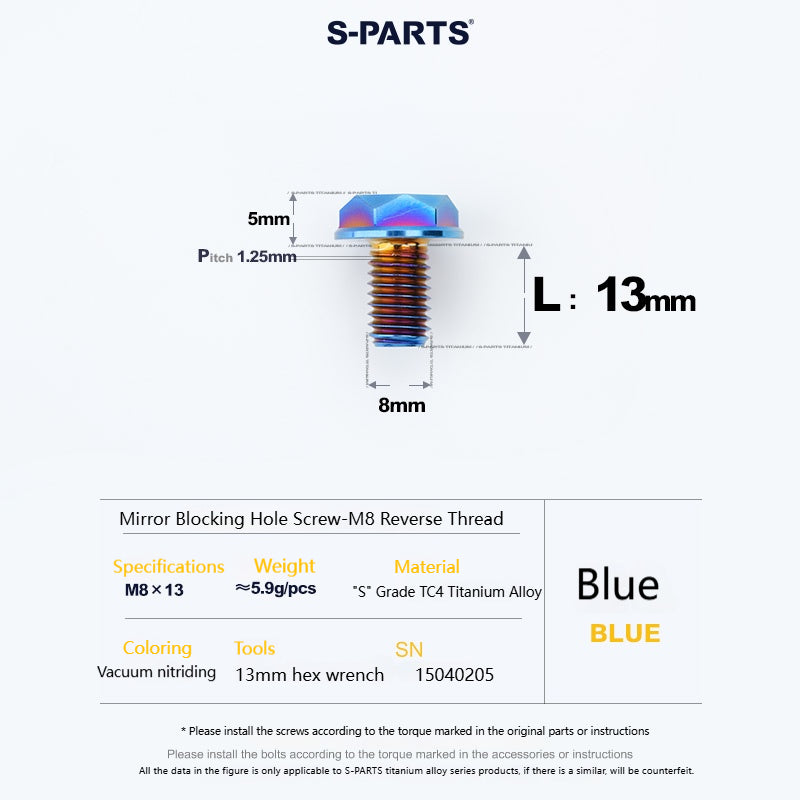 SPARTS Titanium MirrorMotorcycle Rearview Mirror Bolts· M8/M10
