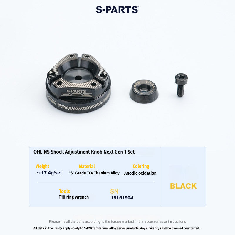 S-PARTS Next-Gen Titanium Suspension Adjuster Knobs for Öhlins Shocks (3-Piece / 6-Piece Kit)