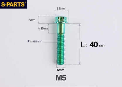SPARTS M5×6-95mm Standard Head Screw Titanium Bolt for Motorcycle Modification