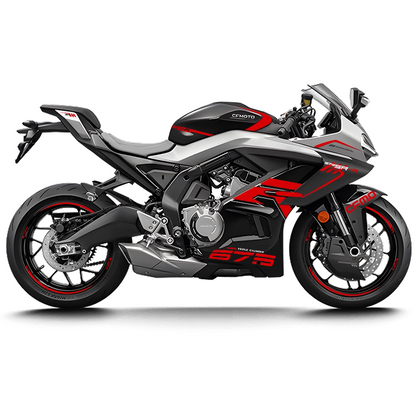 CFMOTO 675SR Violet Graphic Decal Kit Motorcycle Body & Rim Stickers — Black Motorcycle