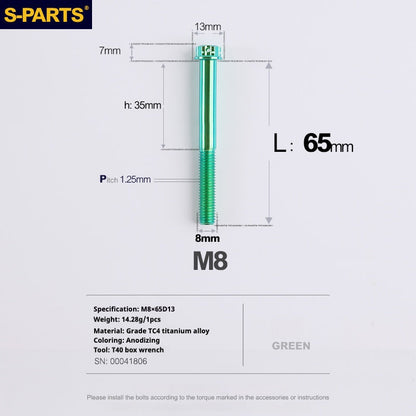 SPARTS A3 Series Green Titanium Screws M8 L10–120mm for Motorcycle Bicycle Car