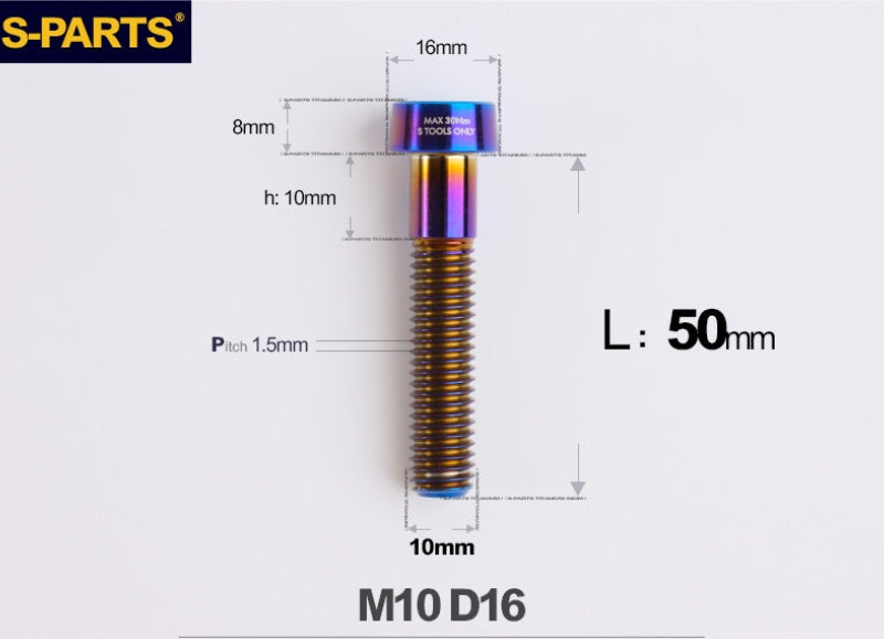 SPARTS Titanium Anti-Theft Fasteners M10×L20-80 D16 P1.5 – Brake Caliper Locking Screw for Motorcycle