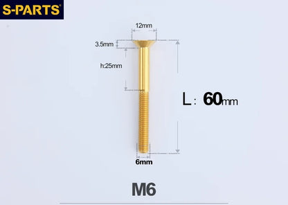SPARTS M6×10–65mm Titanium Torx Countersunk Bolts for Motorcycle Frames