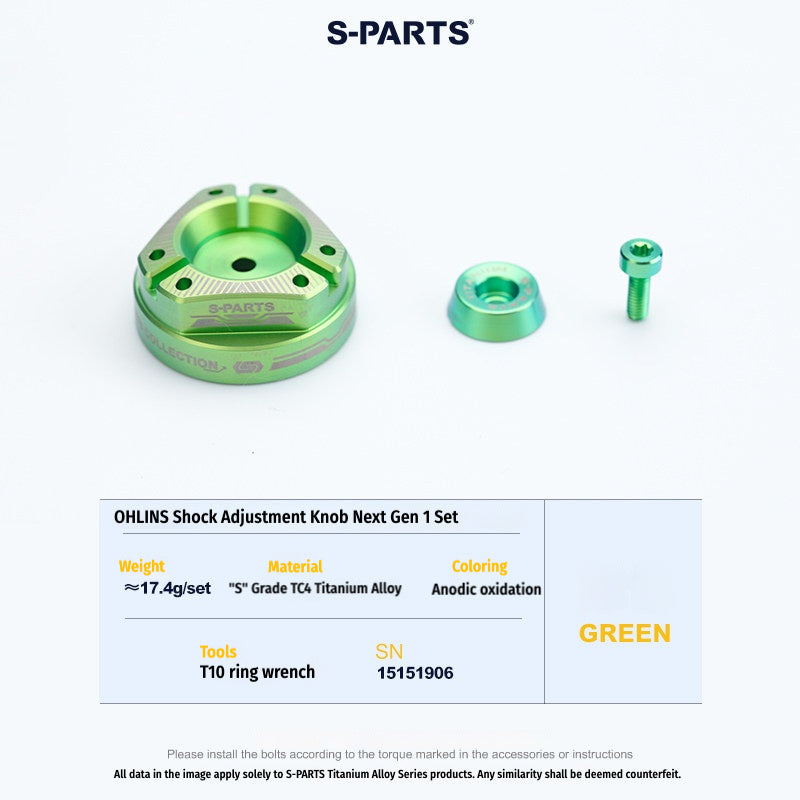 S-PARTS Next-Gen Titanium Suspension Adjuster Knobs for Öhlins Shocks (3-Piece / 6-Piece Kit)