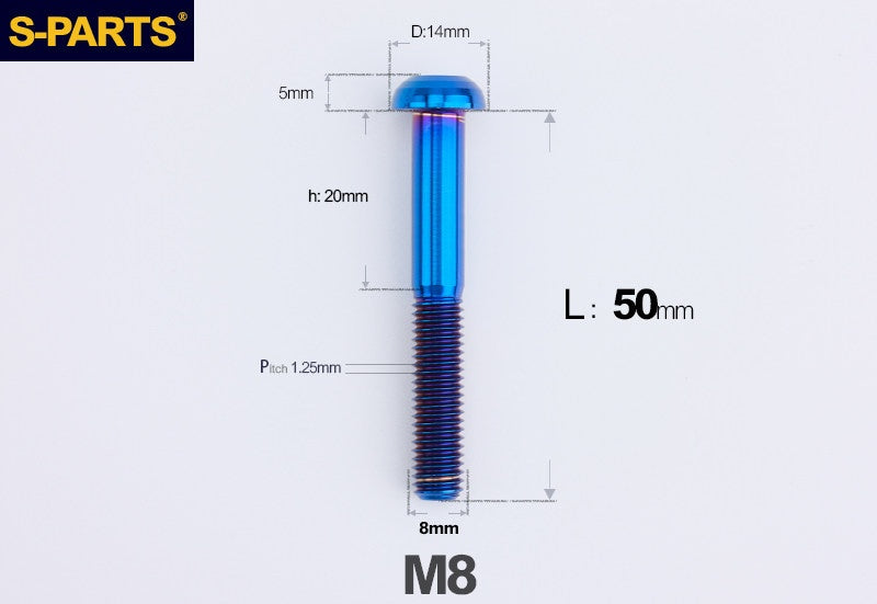 S-PARTS M8 A2 Series TC4 Titanium Bolts – Button Head Fasteners for Bicycle & E-Bike Upgrades